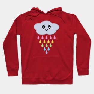 Kawaii Cute Raining Rainbow Rain Cloud in Pink Hoodie